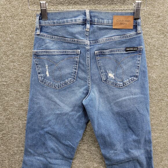 Calvin Klein Jeans Women's 24P Blue Distressed High Rise Straight Leg NWT - Picture 5 of 12
